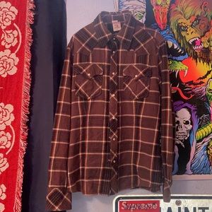 vtg true religion western snap button up flannel mens size L